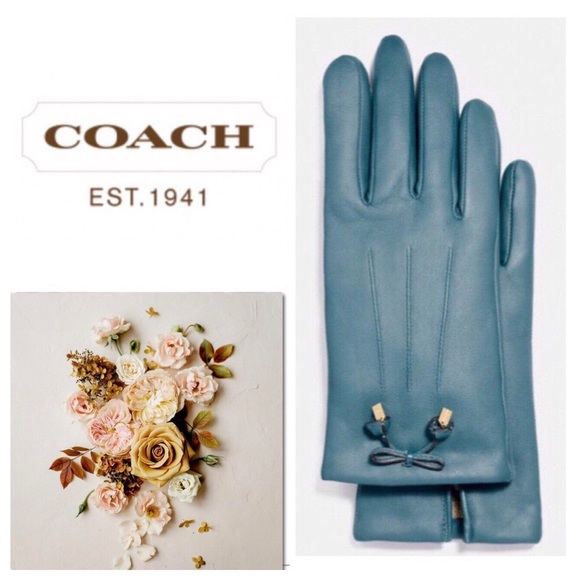 Coach Accessories - Coach Teal Rose Bow Leather Gloves